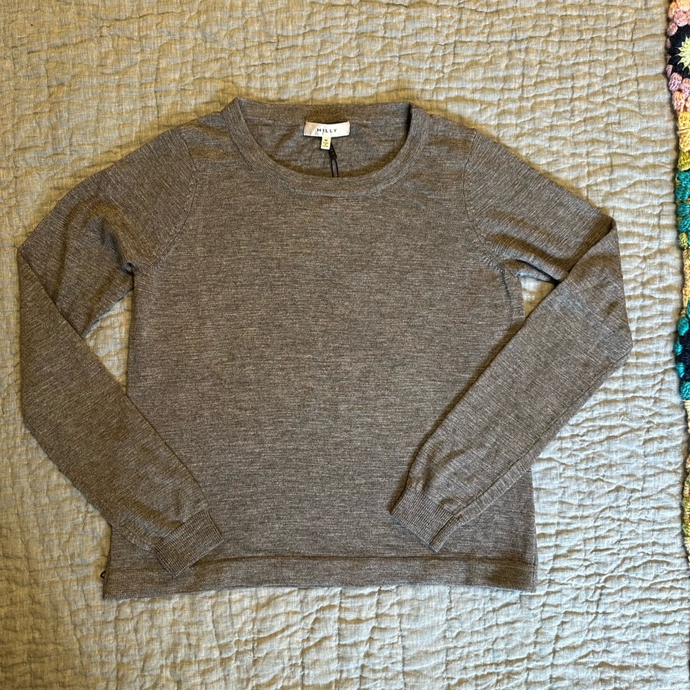NWT Milly Ostrich Plume Gray Knit Sweater